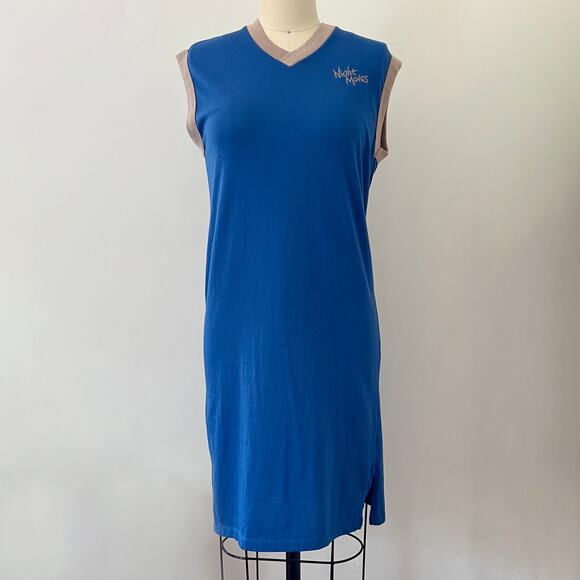 Vintage 80s Blue Night Moves Sleeveless Ringer Midi Nightgown / Dress / S M - Picture 6 of 8